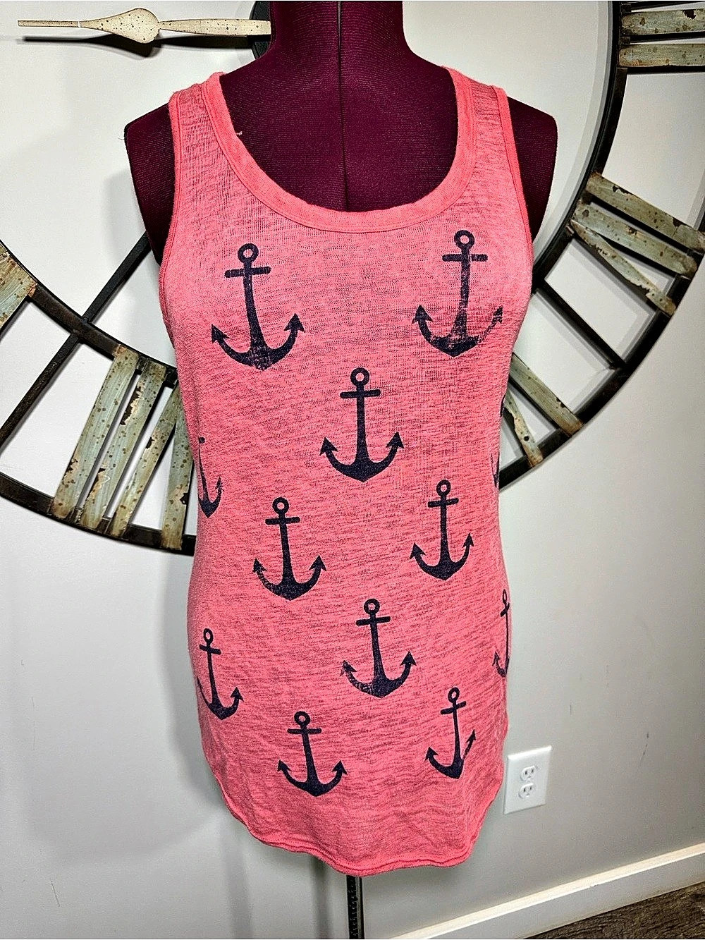 free kisses Anchor Print Tank Top in Pink XL Like New